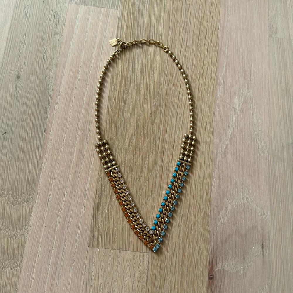 Dannijo Gold V Necklace with Orange and Blue rhinestones